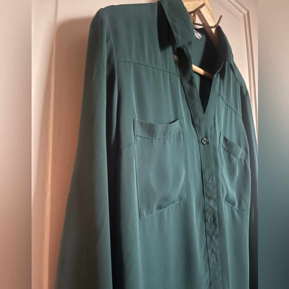 Express Long-Sleeve Button Front Button Green Blo… - image 5
